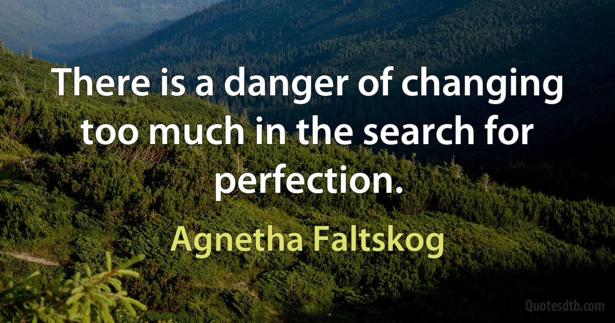 There is a danger of changing too much in the search for perfection. (Agnetha Faltskog)