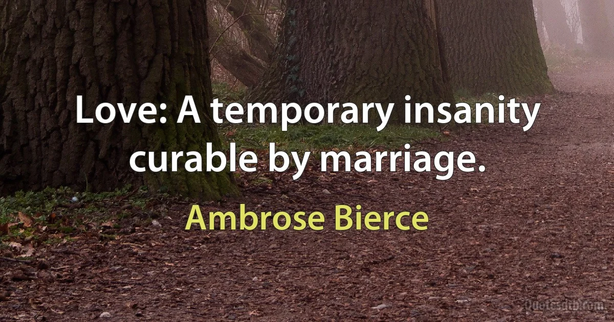 Love: A temporary insanity curable by marriage. (Ambrose Bierce)