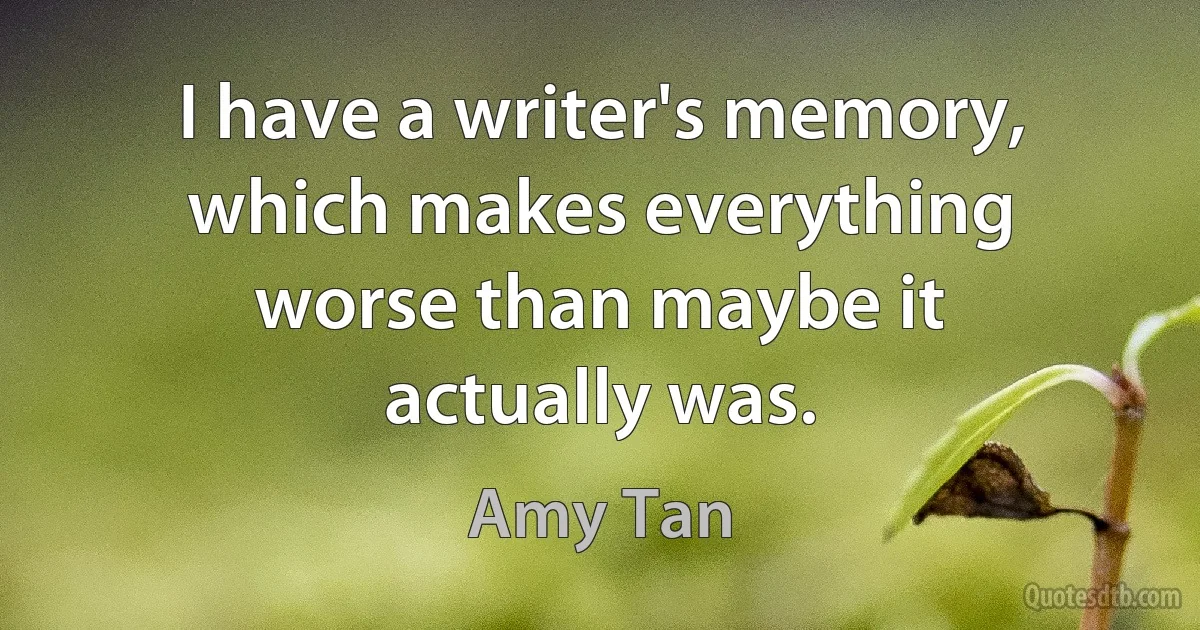 I have a writer's memory, which makes everything worse than maybe it actually was. (Amy Tan)