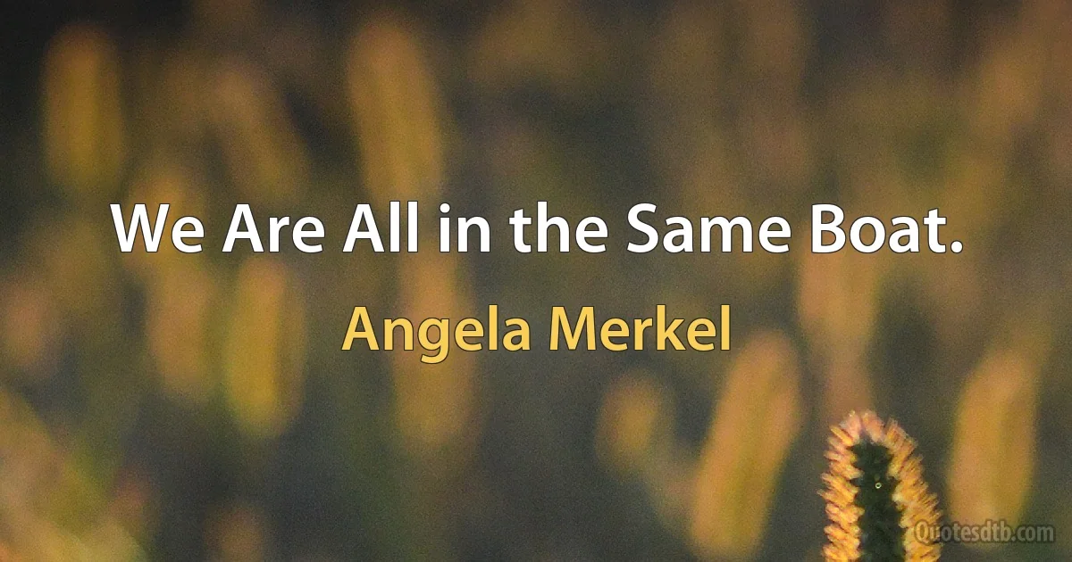 We Are All in the Same Boat. (Angela Merkel)