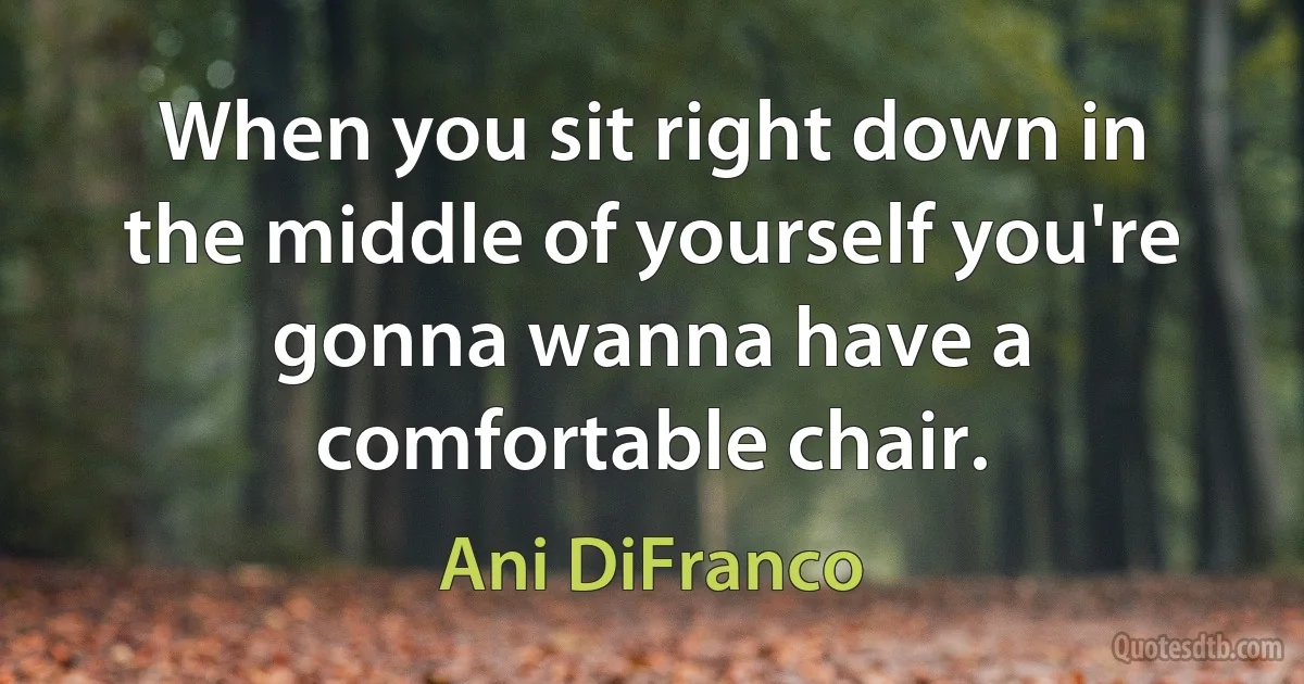 When you sit right down in the middle of yourself you're gonna wanna have a comfortable chair. (Ani DiFranco)