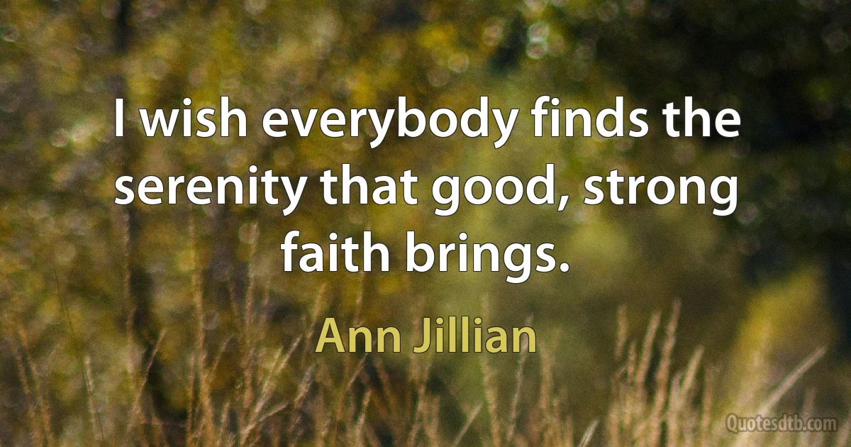 I wish everybody finds the serenity that good, strong faith brings. (Ann Jillian)