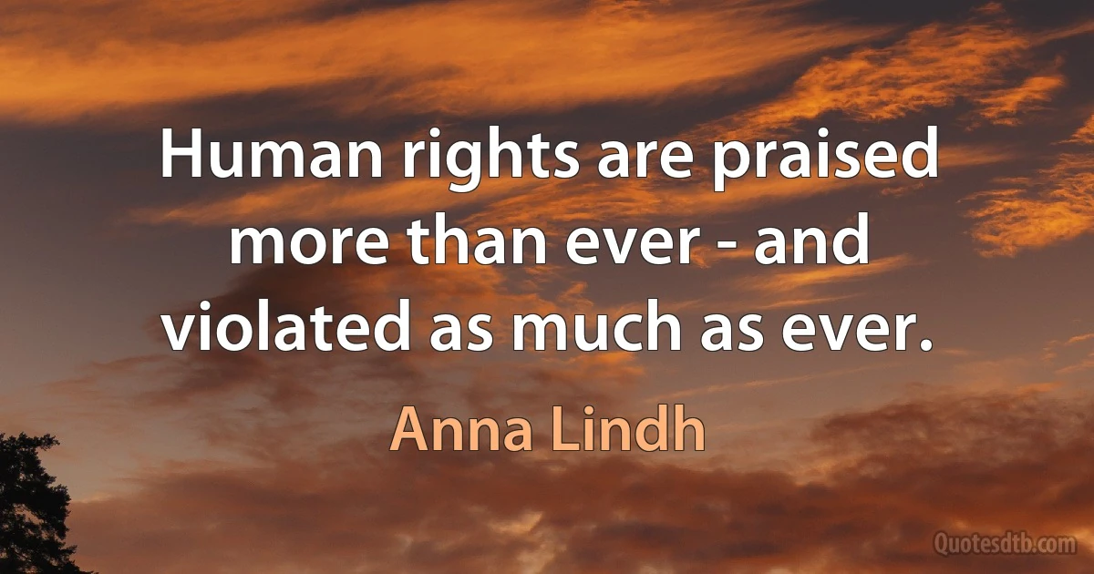 Human rights are praised more than ever - and violated as much as ever. (Anna Lindh)