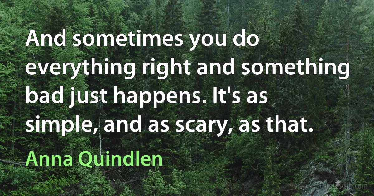 And sometimes you do everything right and something bad just happens. It's as simple, and as scary, as that. (Anna Quindlen)