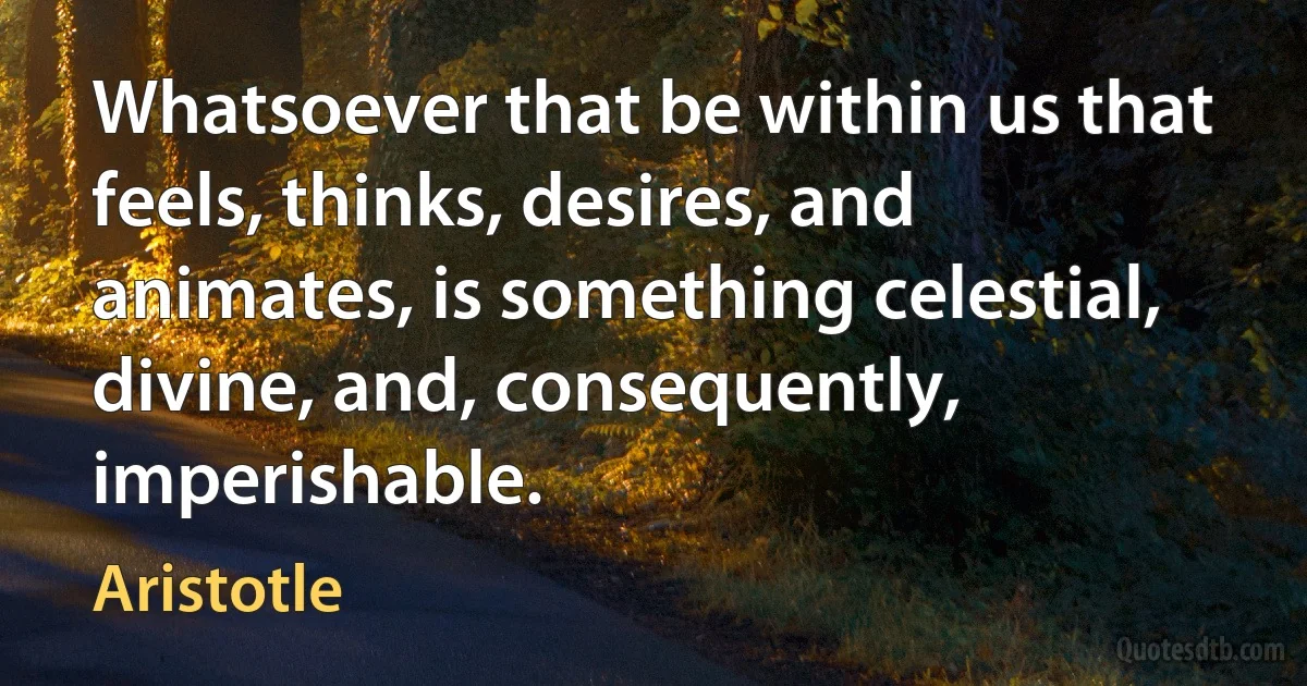 Whatsoever that be within us that feels, thinks, desires, and animates, is something celestial, divine, and, consequently, imperishable. (Aristotle)