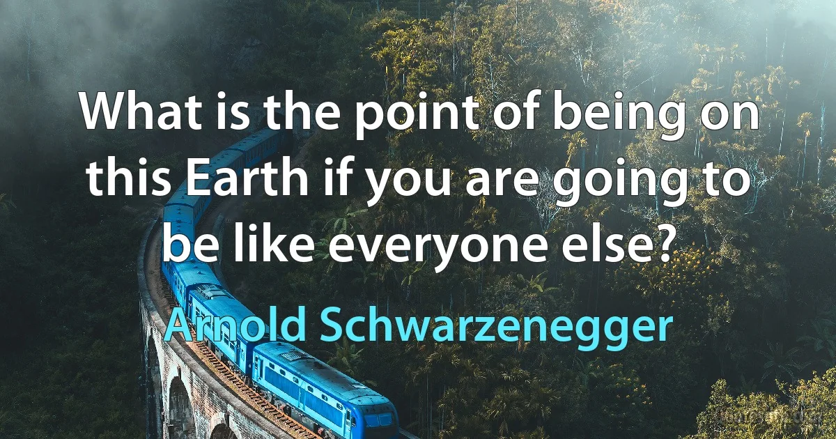 What is the point of being on this Earth if you are going to be like everyone else? (Arnold Schwarzenegger)