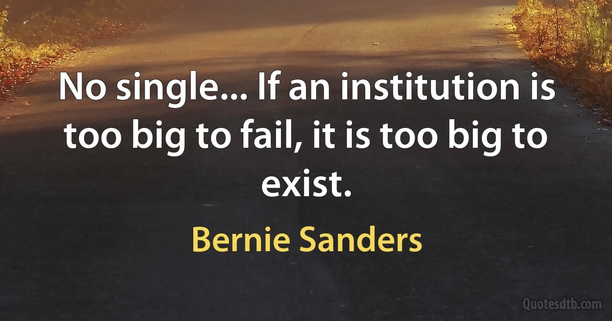 No single... If an institution is too big to fail, it is too big to exist. (Bernie Sanders)