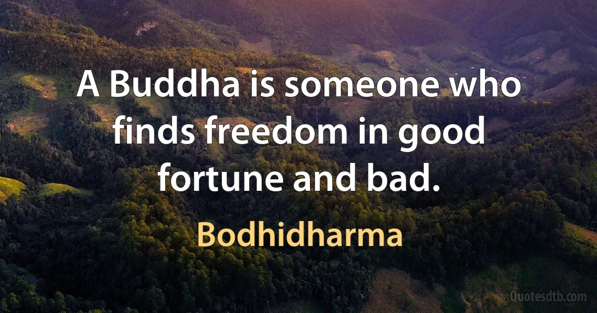 A Buddha is someone who finds freedom in good fortune and bad. (Bodhidharma)