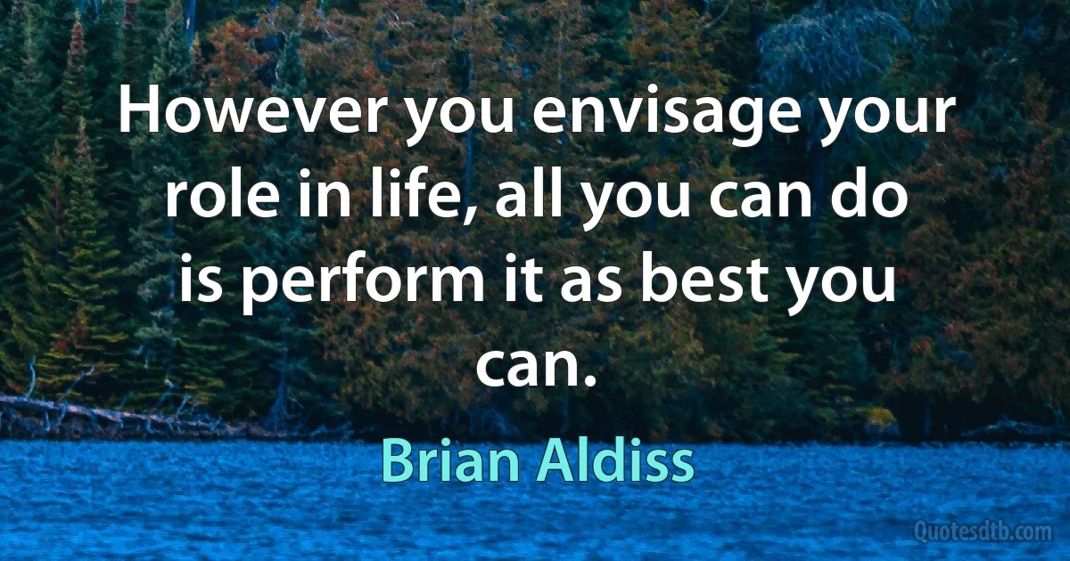 However you envisage your role in life, all you can do is perform it as best you can. (Brian Aldiss)