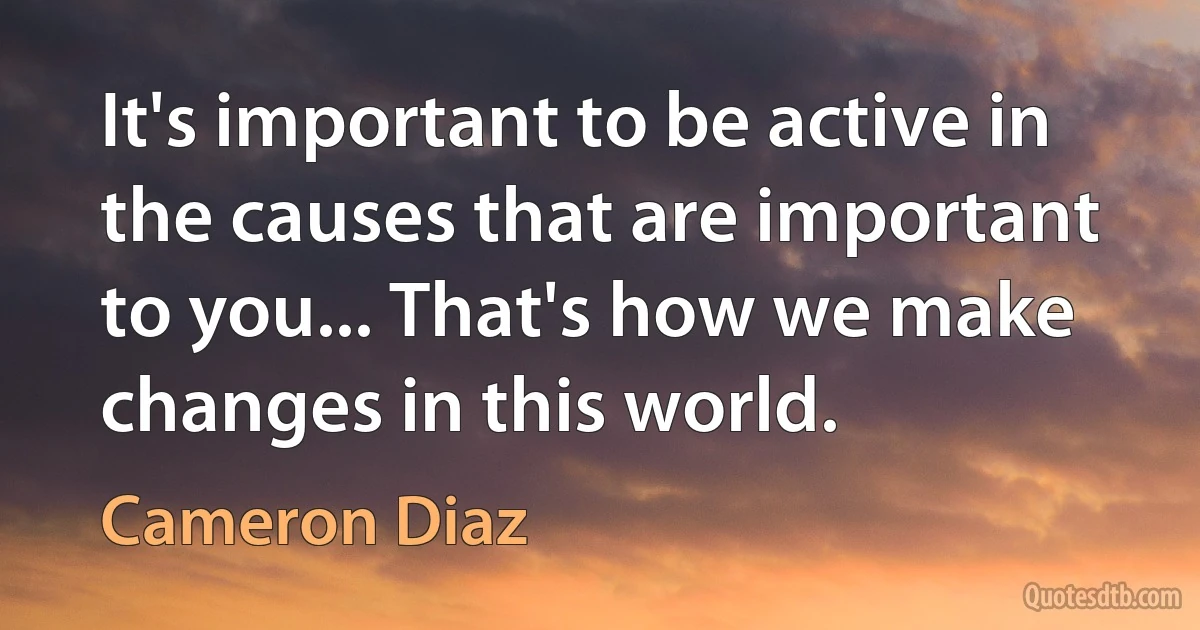 It's important to be active in the causes that are important to you... That's how we make changes in this world. (Cameron Diaz)