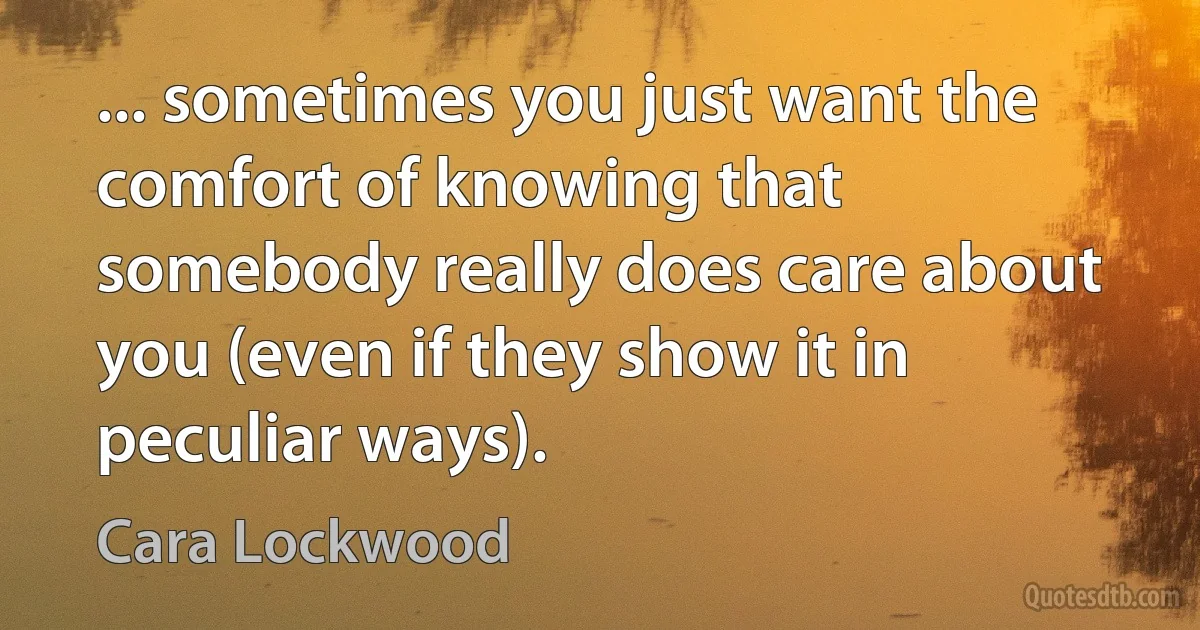 ... sometimes you just want the comfort of knowing that somebody really does care about you (even if they show it in peculiar ways). (Cara Lockwood)