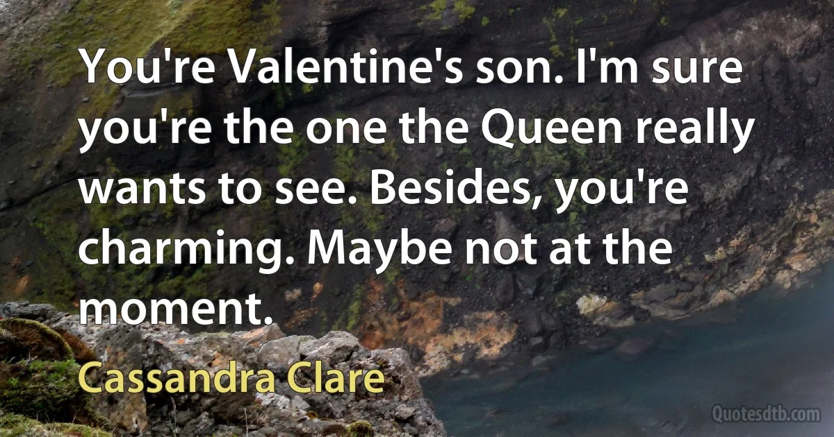 You're Valentine's son. I'm sure you're the one the Queen really wants to see. Besides, you're charming. Maybe not at the moment. (Cassandra Clare)