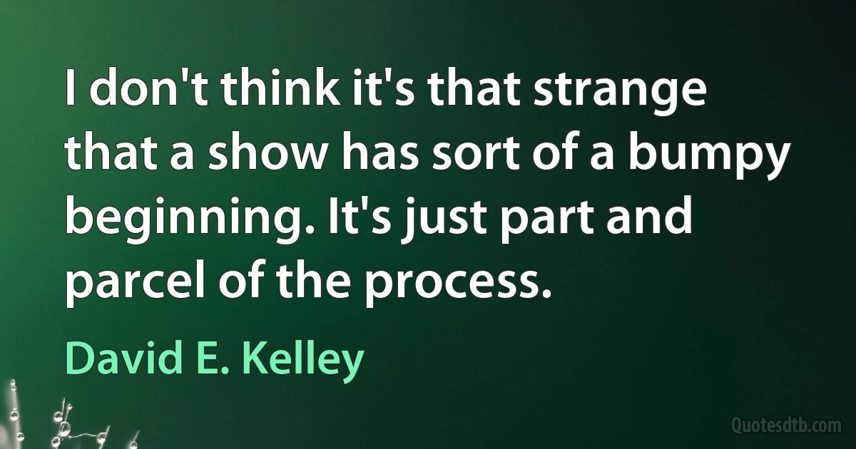 I don't think it's that strange that a show has sort of a bumpy beginning. It's just part and parcel of the process. (David E. Kelley)