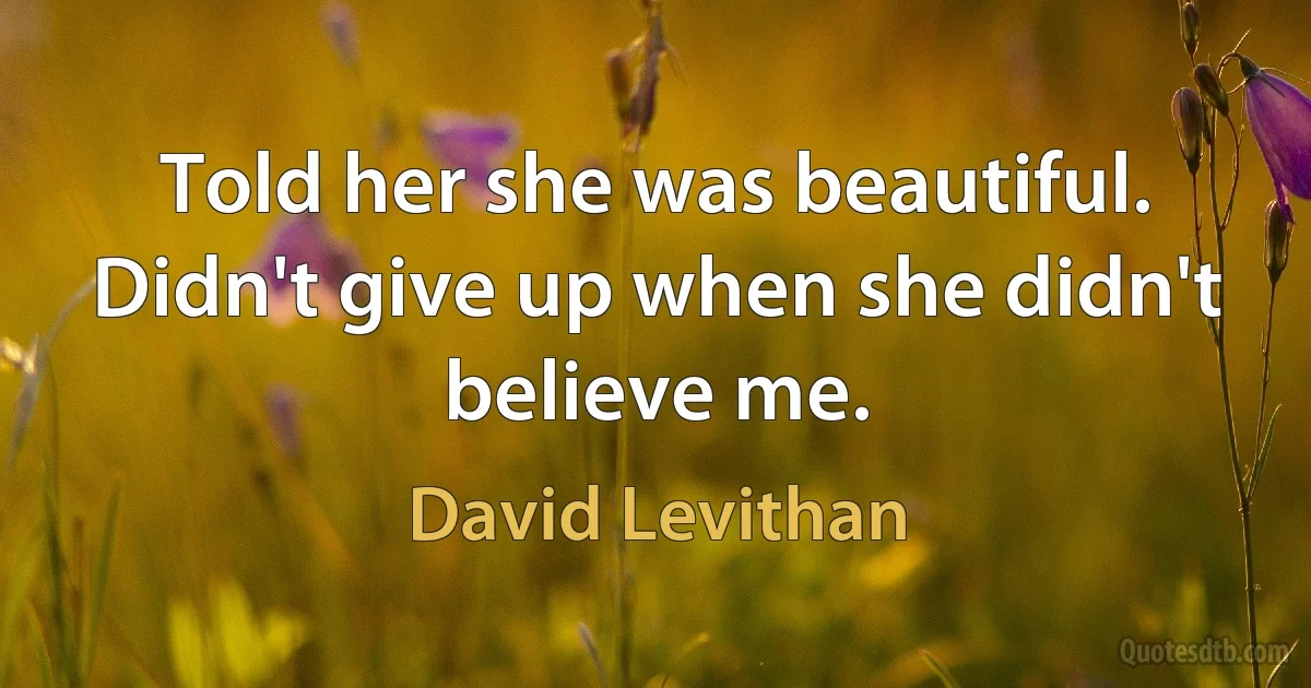 Told her she was beautiful. Didn't give up when she didn't believe me. (David Levithan)