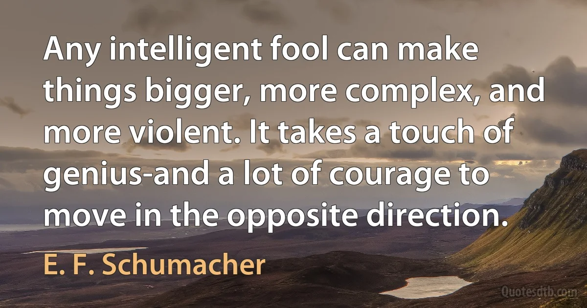 Any intelligent fool can make things bigger, more complex, and more violent. It takes a touch of genius-and a lot of courage to move in the opposite direction. (E. F. Schumacher)