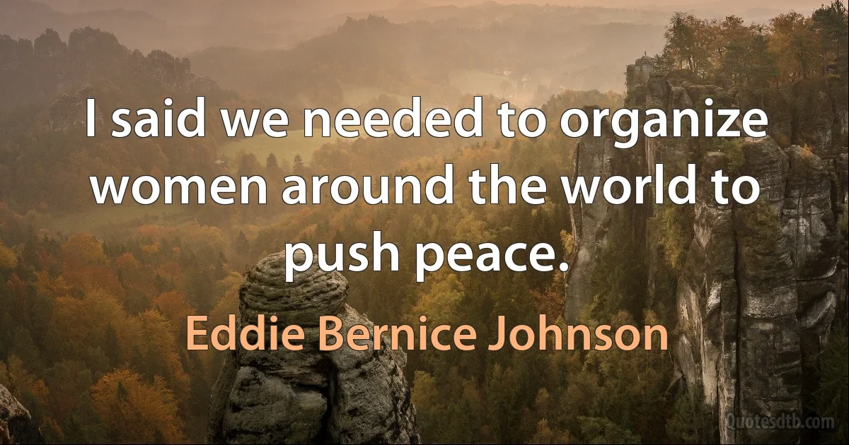 I said we needed to organize women around the world to push peace. (Eddie Bernice Johnson)