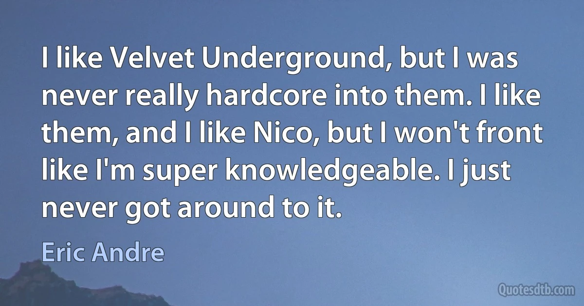 I like Velvet Underground, but I was never really hardcore into them. I like them, and I like Nico, but I won't front like I'm super knowledgeable. I just never got around to it. (Eric Andre)