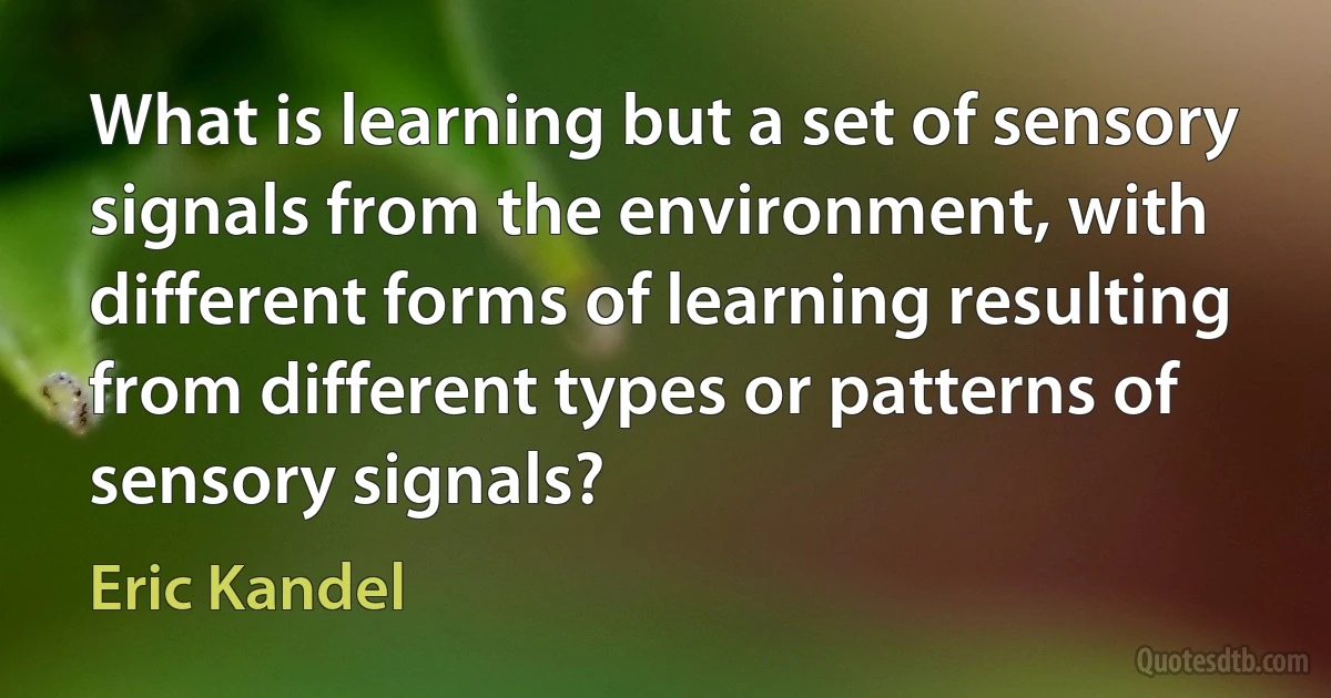 What is learning but a set of sensory signals from the environment, with different forms of learning resulting from different types or patterns of sensory signals? (Eric Kandel)