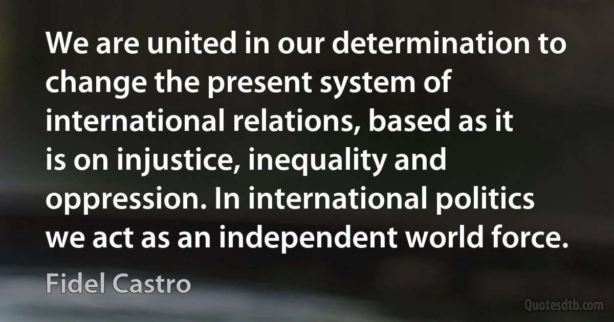 We are united in our determination to change the present system of international relations, based as it is on injustice, inequality and oppression. In international politics we act as an independent world force. (Fidel Castro)