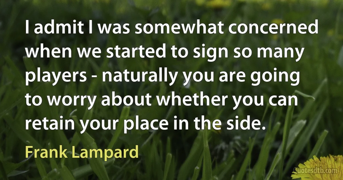 I admit I was somewhat concerned when we started to sign so many players - naturally you are going to worry about whether you can retain your place in the side. (Frank Lampard)