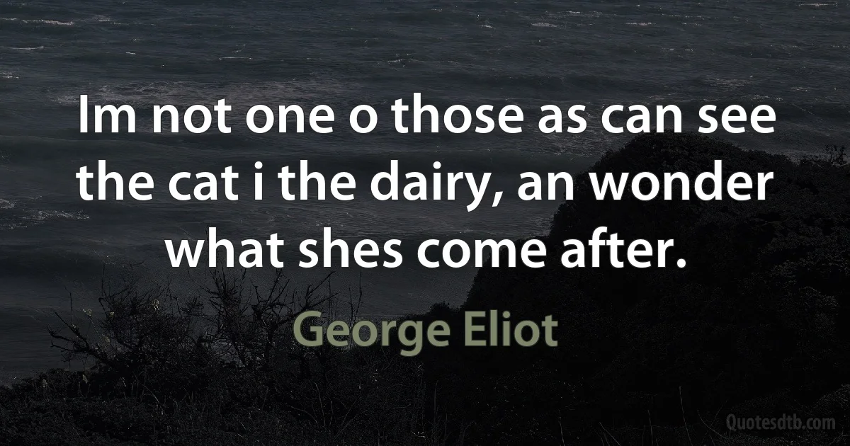 Im not one o those as can see the cat i the dairy, an wonder what shes come after. (George Eliot)