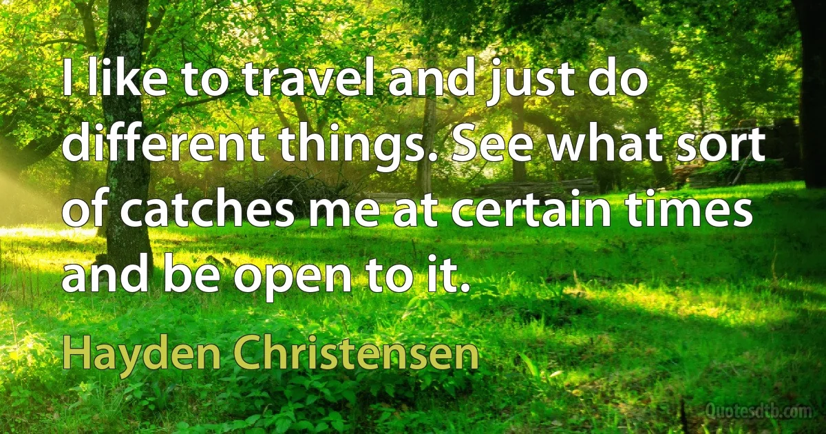 I like to travel and just do different things. See what sort of catches me at certain times and be open to it. (Hayden Christensen)