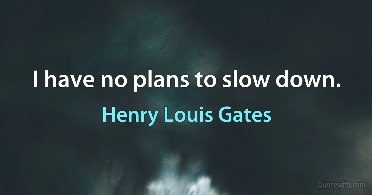 I have no plans to slow down. (Henry Louis Gates)