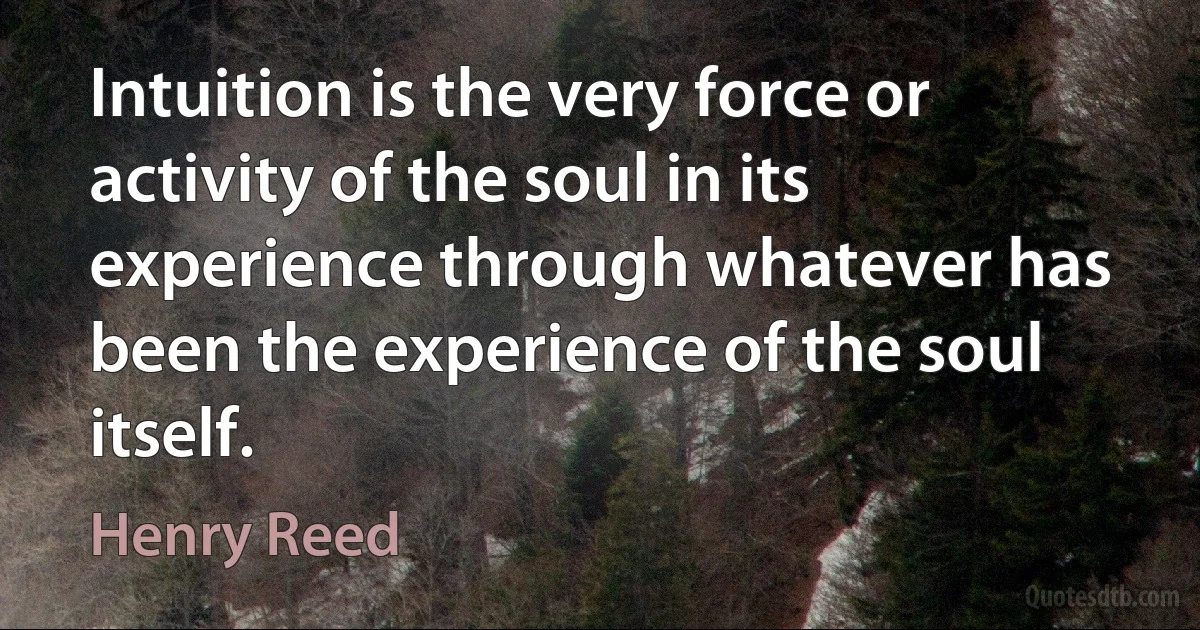 Intuition is the very force or activity of the soul in its experience through whatever has been the experience of the soul itself. (Henry Reed)