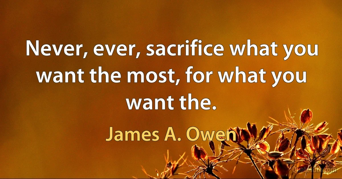 Never, ever, sacrifice what you want the most, for what you want the. (James A. Owen)