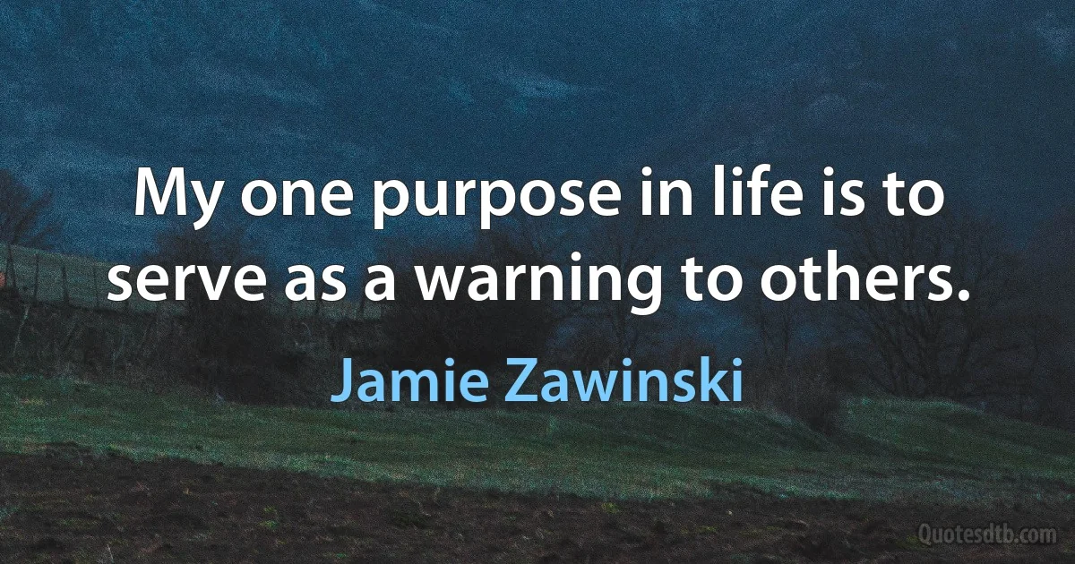 My one purpose in life is to serve as a warning to others. (Jamie Zawinski)