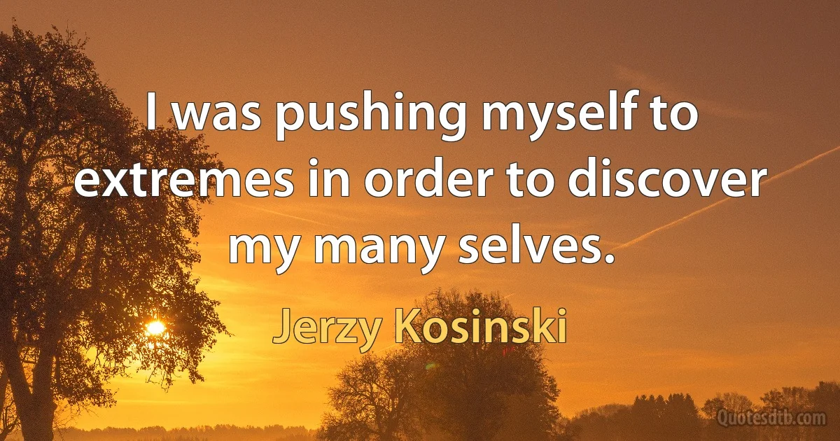 I was pushing myself to extremes in order to discover my many selves. (Jerzy Kosinski)