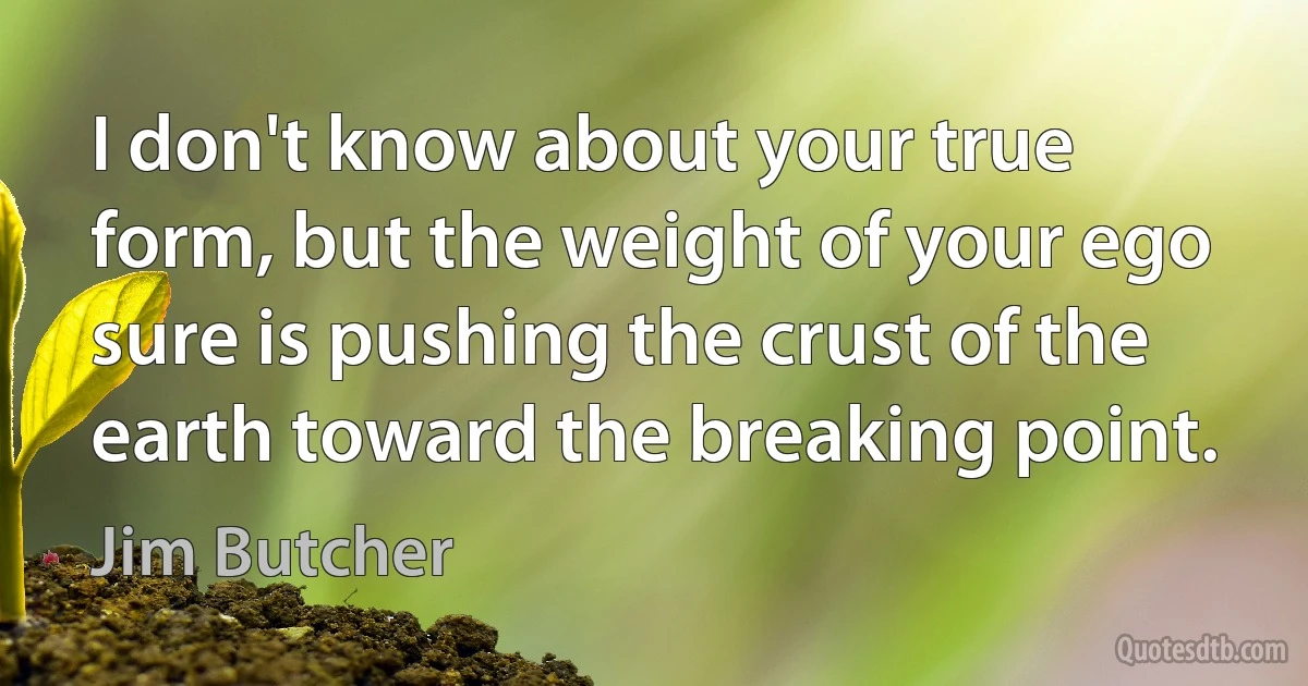 I don't know about your true form, but the weight of your ego sure is pushing the crust of the earth toward the breaking point. (Jim Butcher)