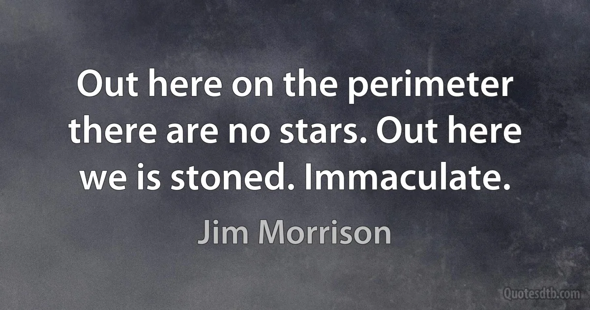 Out here on the perimeter there are no stars. Out here we is stoned. Immaculate. (Jim Morrison)