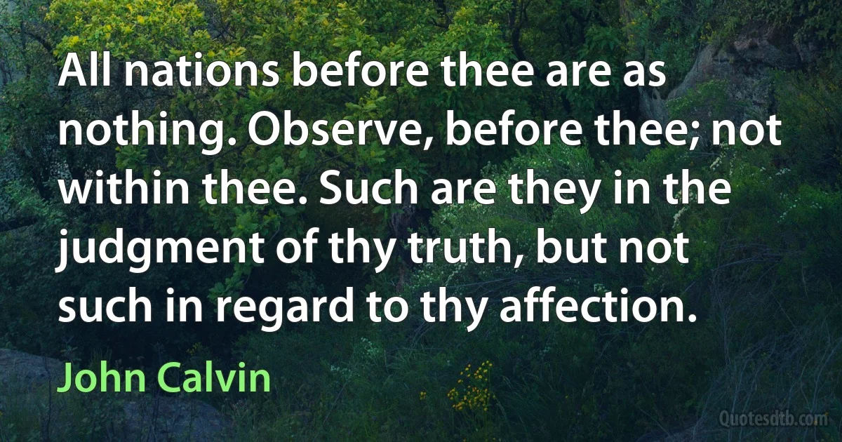 All nations before thee are as nothing. Observe, before thee; not within thee. Such are they in the judgment of thy truth, but not such in regard to thy affection. (John Calvin)