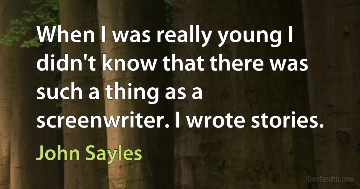 When I was really young I didn't know that there was such a thing as a screenwriter. I wrote stories. (John Sayles)