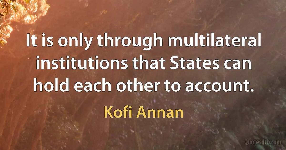 It is only through multilateral institutions that States can hold each other to account. (Kofi Annan)