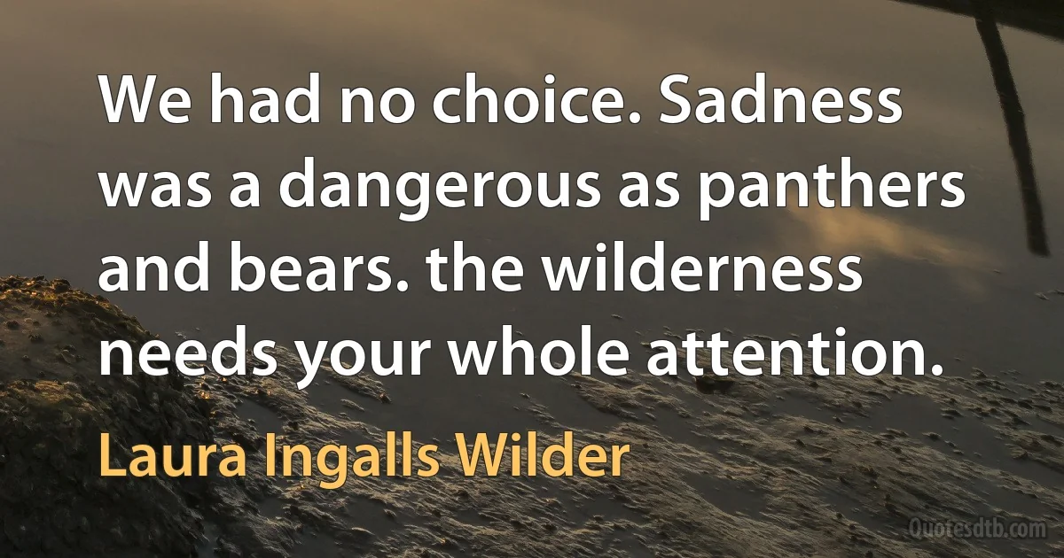 We had no choice. Sadness was a dangerous as panthers and bears. the wilderness needs your whole attention. (Laura Ingalls Wilder)