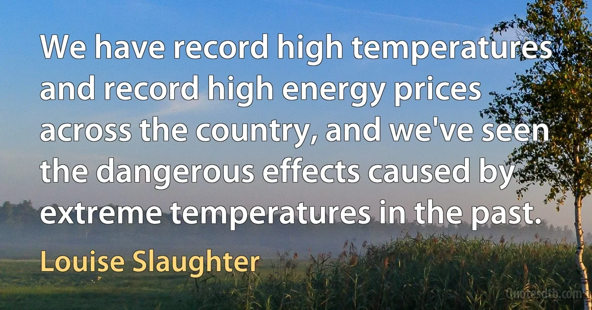 We have record high temperatures and record high energy prices across the country, and we've seen the dangerous effects caused by extreme temperatures in the past. (Louise Slaughter)