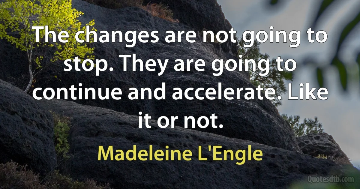 The changes are not going to stop. They are going to continue and accelerate. Like it or not. (Madeleine L'Engle)