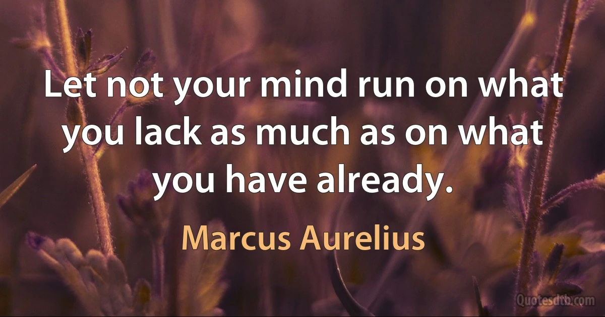 Let not your mind run on what you lack as much as on what you have already. (Marcus Aurelius)