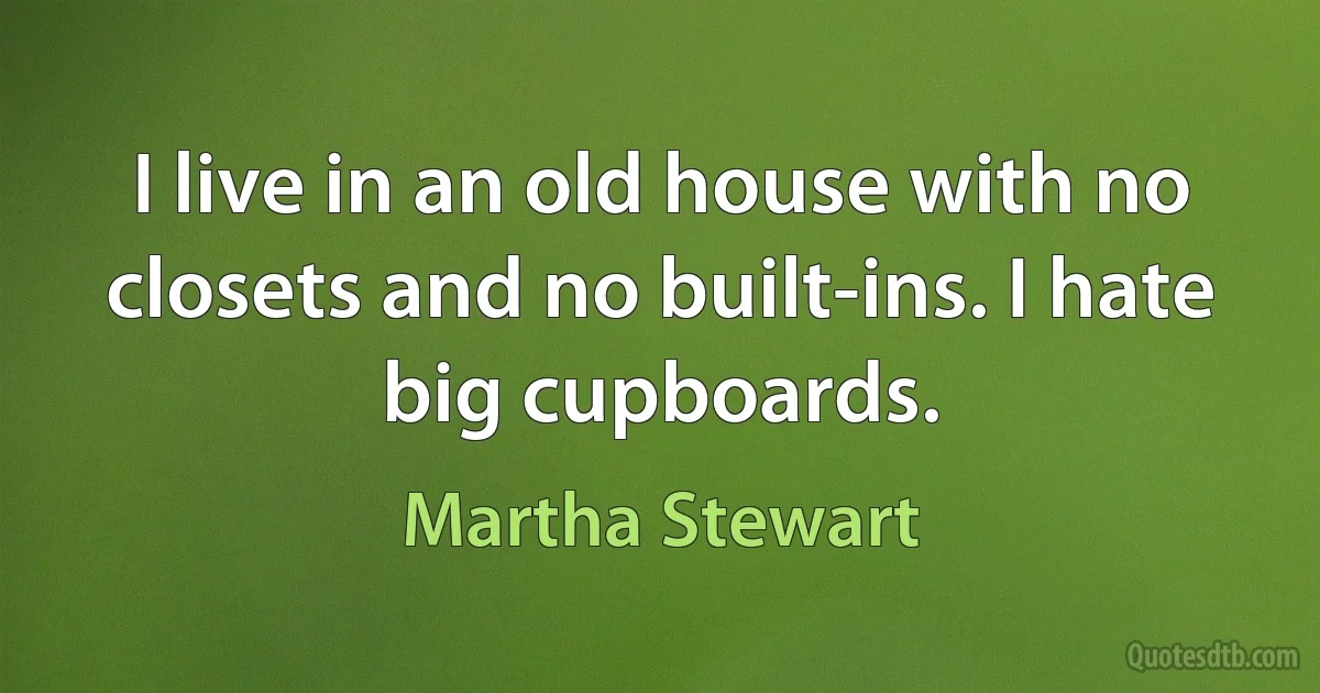 I live in an old house with no closets and no built-ins. I hate big cupboards. (Martha Stewart)