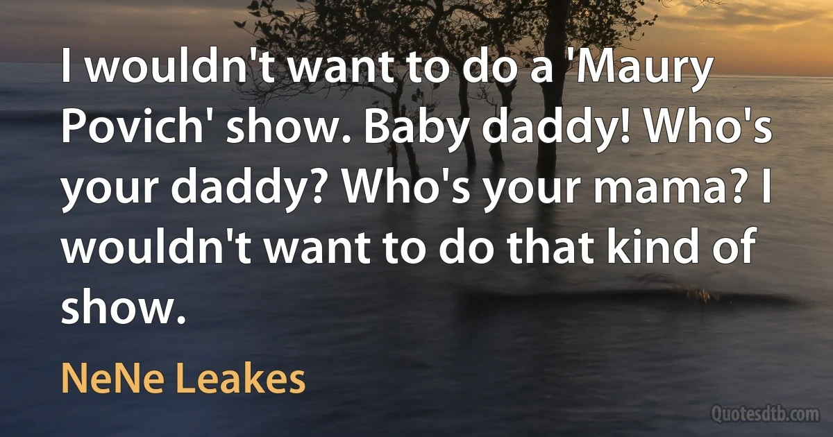 I wouldn't want to do a 'Maury Povich' show. Baby daddy! Who's your daddy? Who's your mama? I wouldn't want to do that kind of show. (NeNe Leakes)