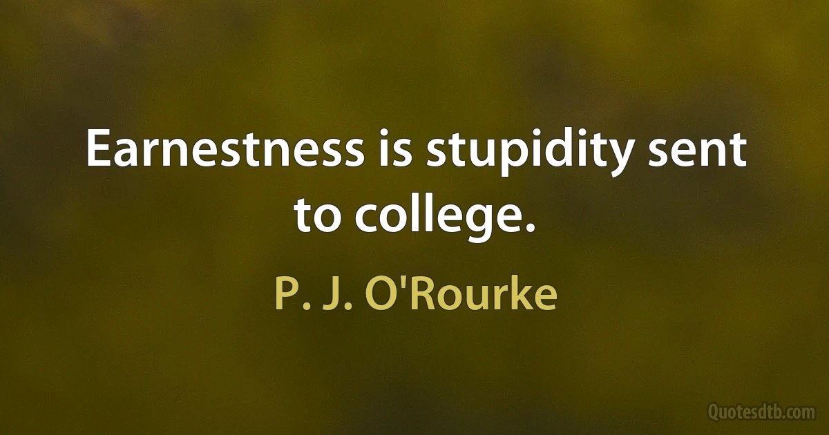 Earnestness is stupidity sent to college. (P. J. O'Rourke)