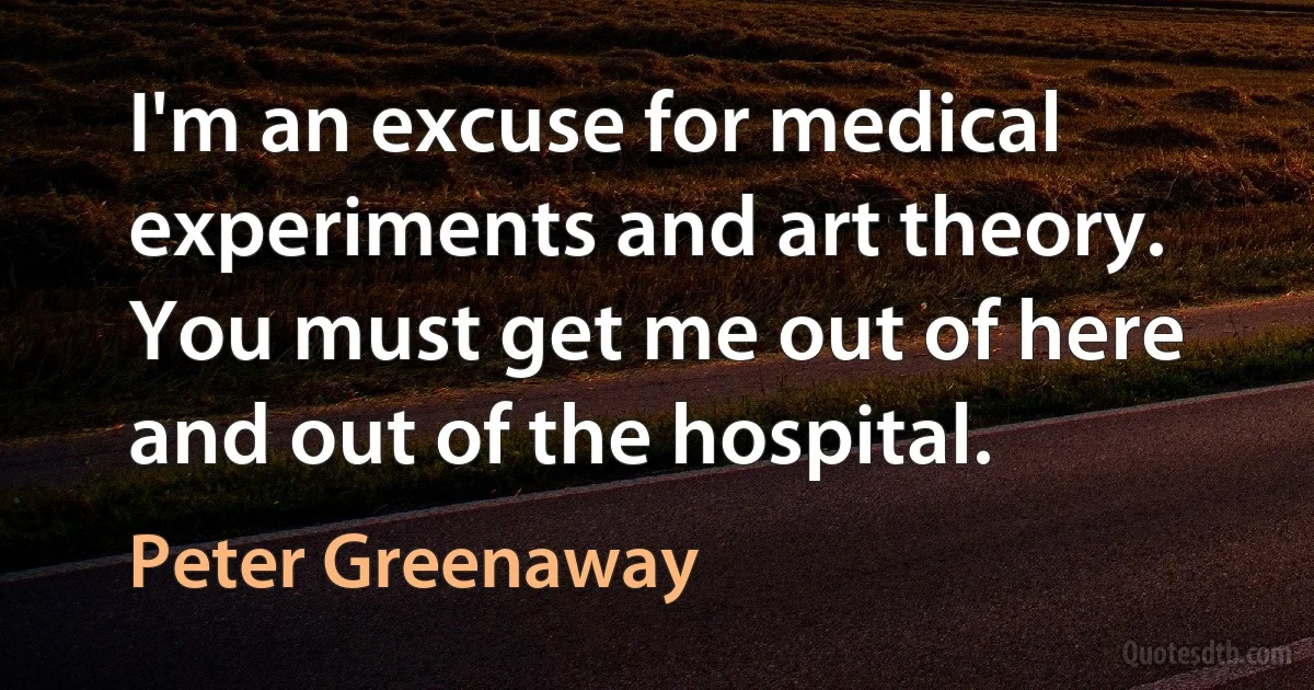 I'm an excuse for medical experiments and art theory. You must get me out of here and out of the hospital. (Peter Greenaway)