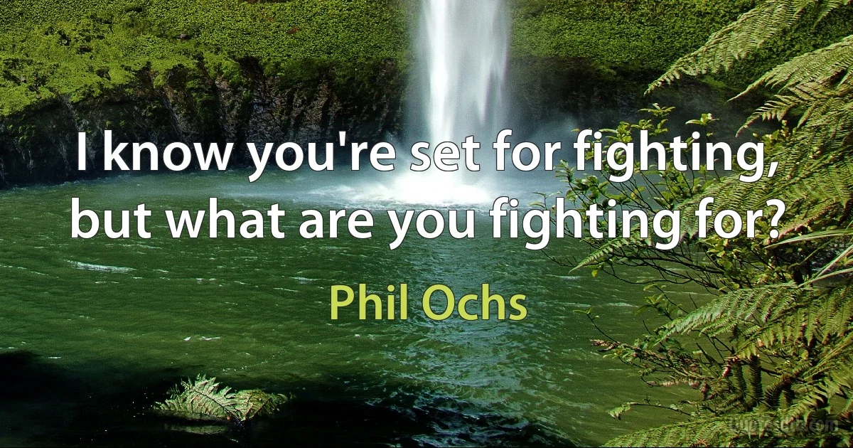 I know you're set for fighting, but what are you fighting for? (Phil Ochs)