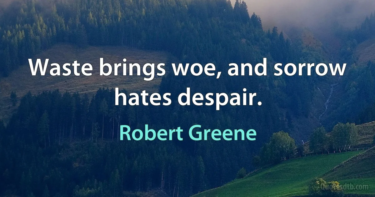 Waste brings woe, and sorrow hates despair. (Robert Greene)