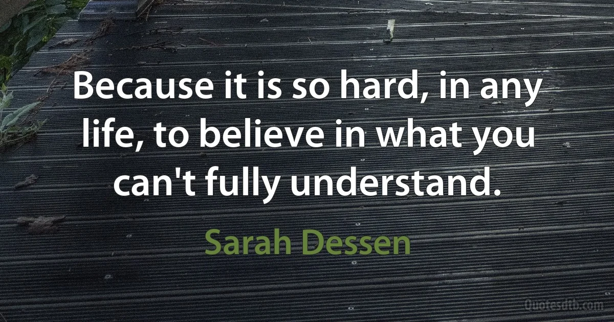 Because it is so hard, in any life, to believe in what you can't fully understand. (Sarah Dessen)