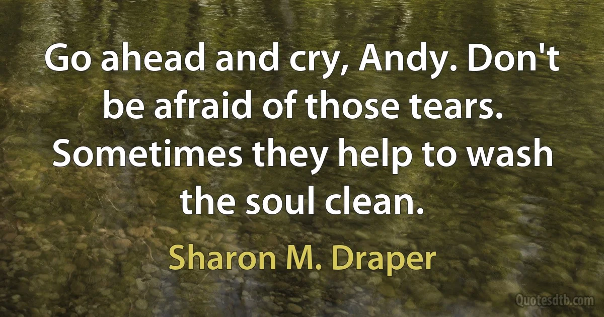 Go ahead and cry, Andy. Don't be afraid of those tears. Sometimes they help to wash the soul clean. (Sharon M. Draper)