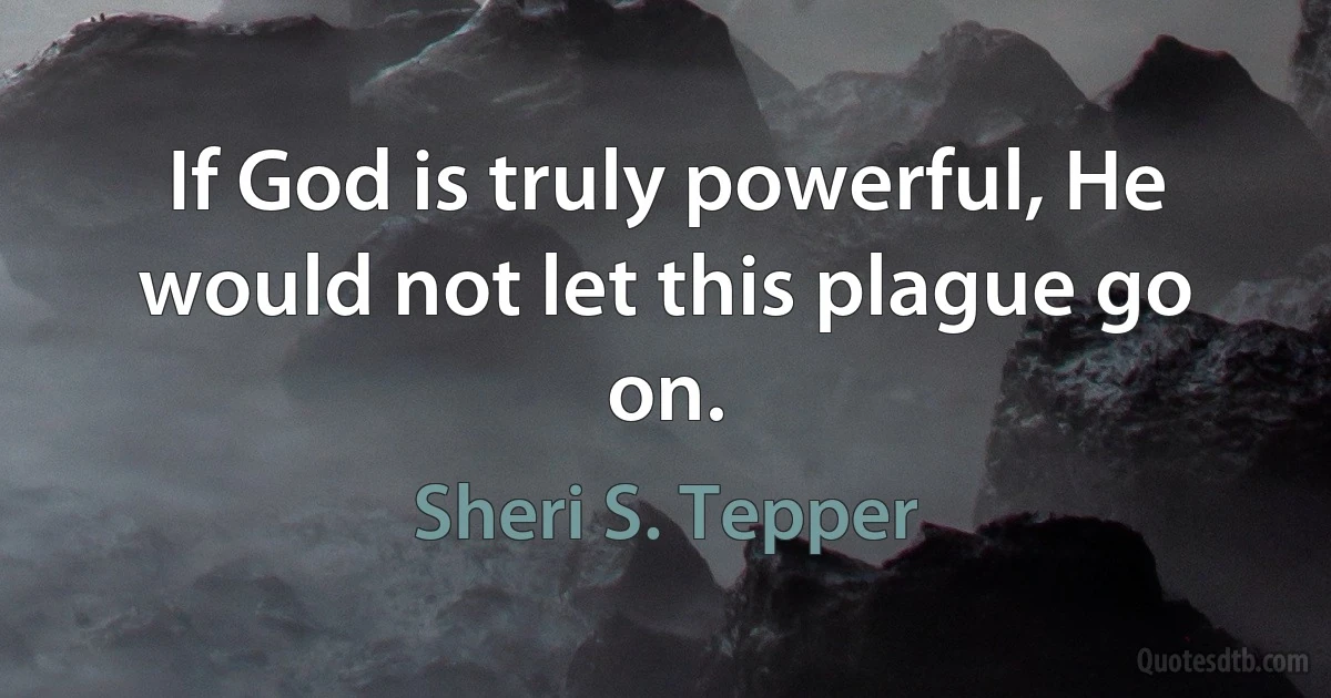 If God is truly powerful, He would not let this plague go on. (Sheri S. Tepper)