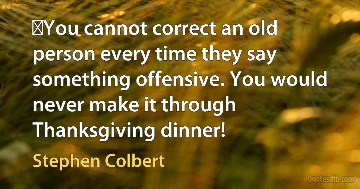 ‎You cannot correct an old person every time they say something offensive. You would never make it through Thanksgiving dinner! (Stephen Colbert)